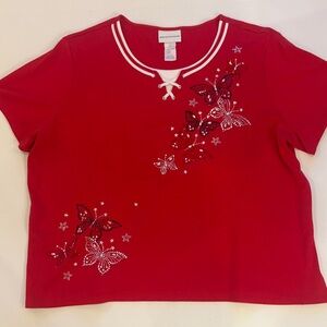 Alfred Dunner XL Red Butterfly Shirt